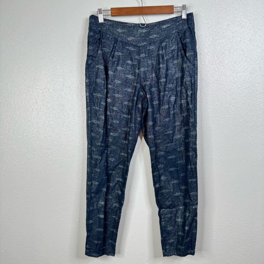 Free People Linen Blend Metallic Navy‎ Ikat Pattern Pants Size Small